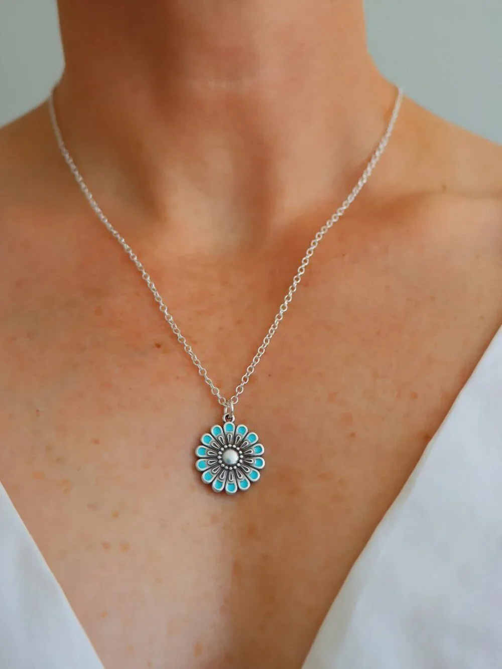 Blue and Silver Flower Jewelry Set